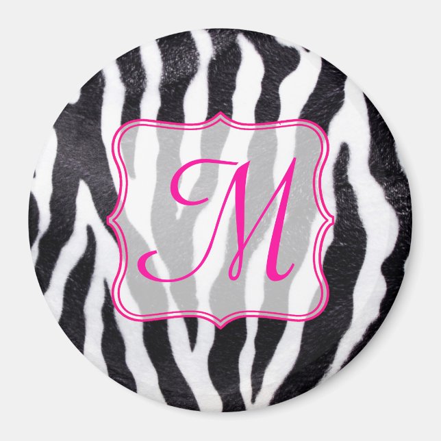 Zebra Stripe Animal Print Monogram Initial Magnet (Front)