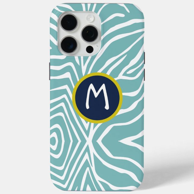 Zebra Stripe Any Colour Blue Monogram Yellow Case-Mate iPhone Case (Back)