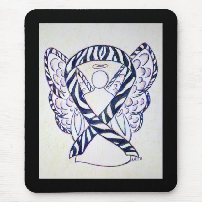 Zebra Stripe Awareness Ribbon Angel Art Mousepad (Front)