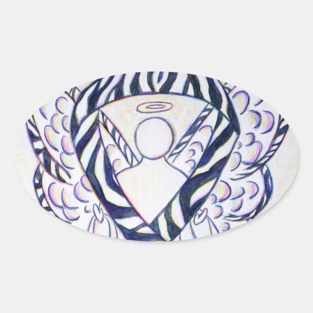 Zebra Stripe Awareness Ribbon Angel Oval Stickers (Front)