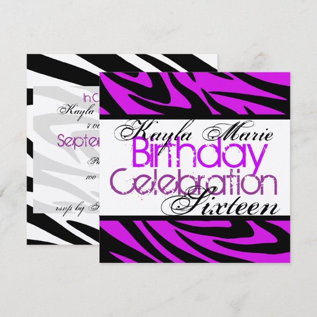Zebra Stripe/ Cool Purple Invitation (Front/Back)