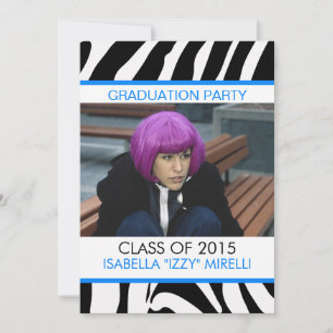 Zebra Stripe Graduation Party Invitation Blue