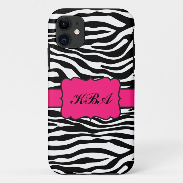 Zebra Stripe & Hot Pink Monogrammed iPhone5 case (Back)