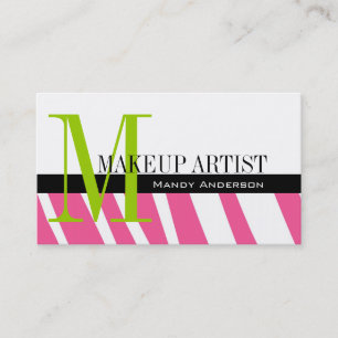 Zebra Stripe Pattern Monogram Make Up Artist Business Card