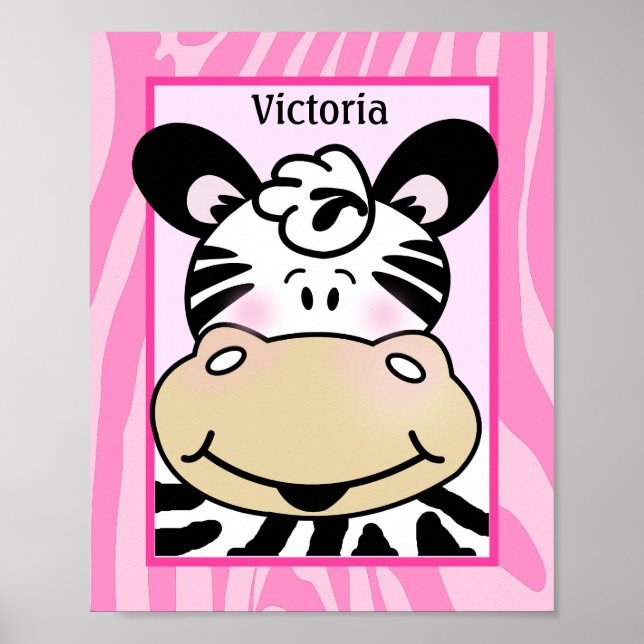 Zebra Stripe Pink Customised Nursery Art Print (Front)