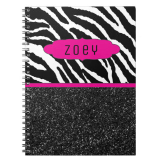 Zebra Stripe w/Glitter Pink Personalised Notebook