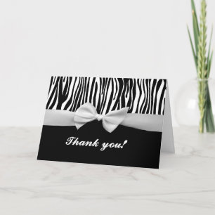 Zebra stripe & white ribbon graphic thank you card