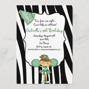 Zebra Striped Green Cheerleader Birthday Invite
