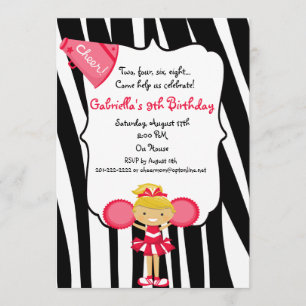 Zebra Striped Red Cheerleader Birthday Invite