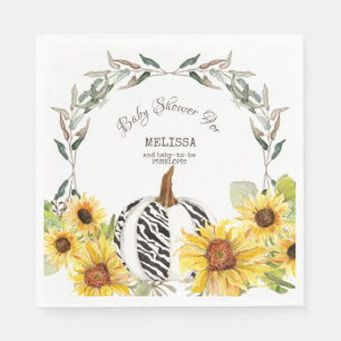 Zebra Striped White Pumpkin Sunflower Baby Shower Napkin
