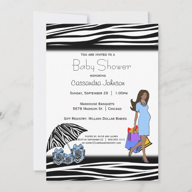 Zebra Stripes And Blue African American Mummy Invitation (Front)