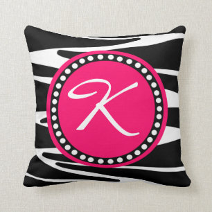 Zebra Stripes and Hot Pink Circle Initial Monogram Cushion