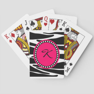 Zebra Stripes And Hot Pink Monogrammed Initial Playing Cards