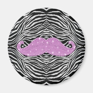 Zebra Stripes And Pink Bling Moustache Magnet