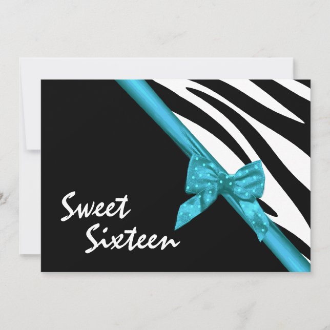 Zebra Stripes and Ribbon Sweet Sixteen Invitation (Front)