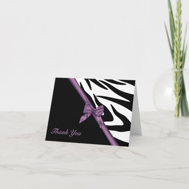 Zebra Stripes and Ribbon Thank You Note Card (Front)