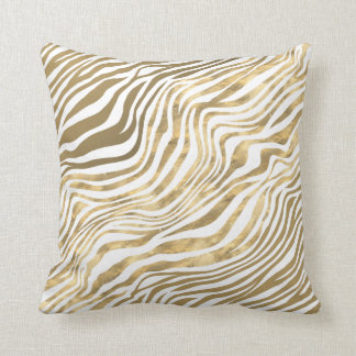 Zebra stripes animal print rich gold white art cushion