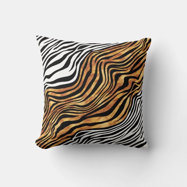 Zebra stripes animal print white black orange cushion (Front)