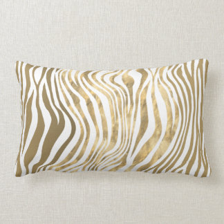 Zebra stripes animal print white faux foil gold lumbar cushion