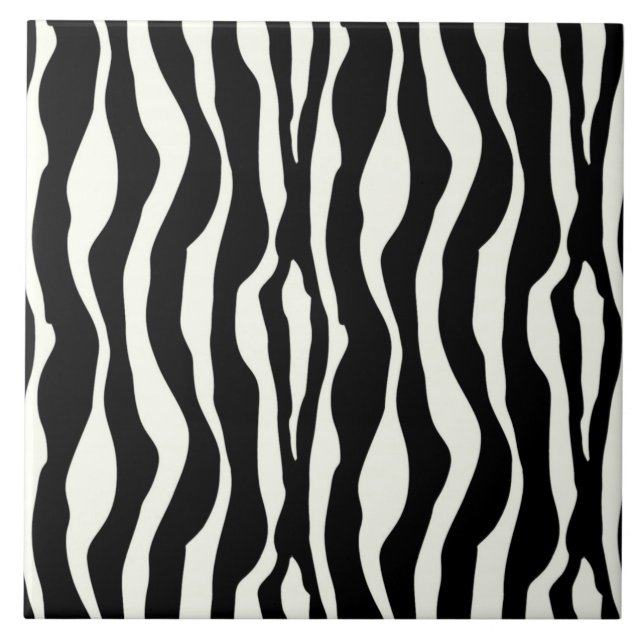 Zebra stripes - Black and White Ceramic Tile (Front)