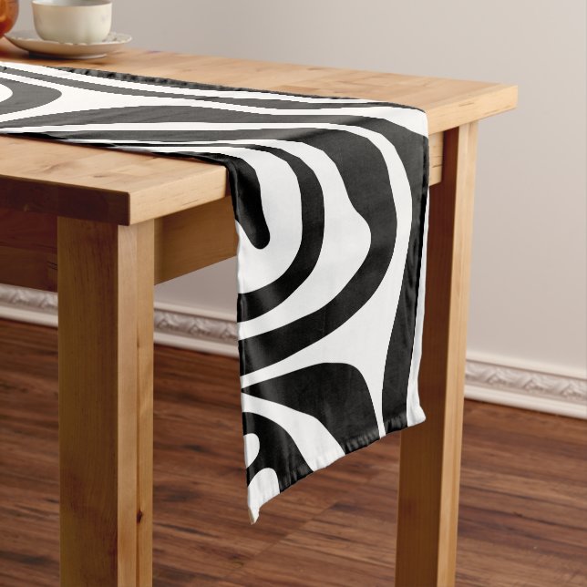 Zebra Stripes Black And White Wild Animal Print Short Table Runner (In Situ)