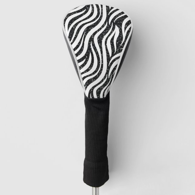 Zebra Stripes Black Glitter Wild Animals Print Golf Head Cover (Front)
