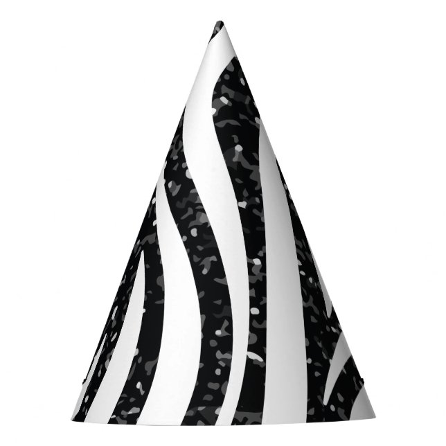 Zebra Stripes Black Glitter Wild Animals Print Party Hat (Front)