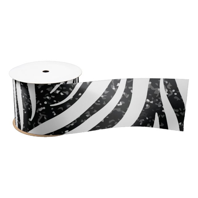 Zebra Stripes Black Glitter Wild Animals Print Satin Ribbon (Spool)