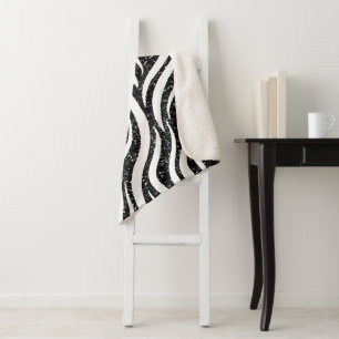 Zebra Stripes Black Glitter Wild Animals Print Sherpa Blanket