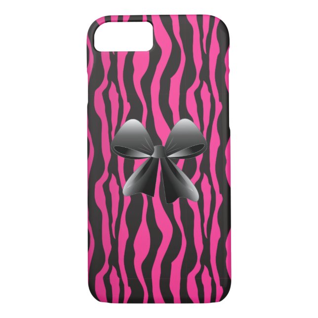 Zebra Stripes, black, pink, Bow iPhone 7 Case (Back)