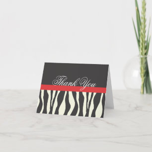 Zebra Stripes Black White Red Thank You Note Card