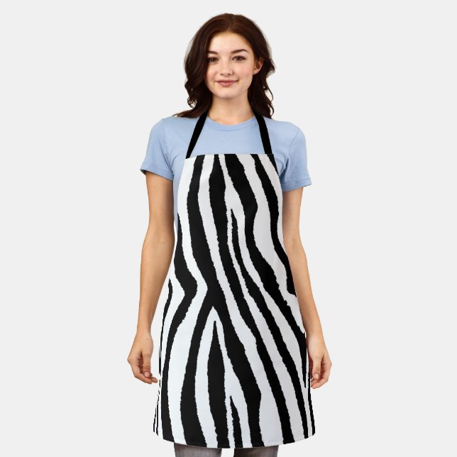 Zebra Stripes Black & White | Stylish Animal Print Apron (Worn)