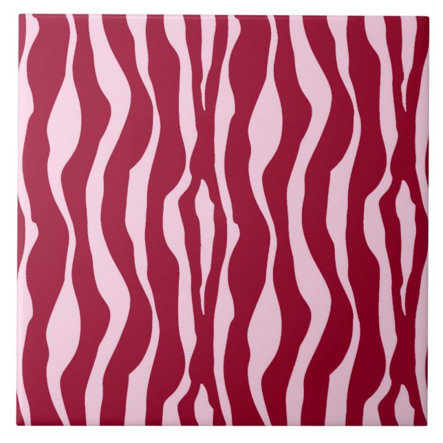 Zebra stripes - Burgundy and Pink Ceramic Tile (Front)