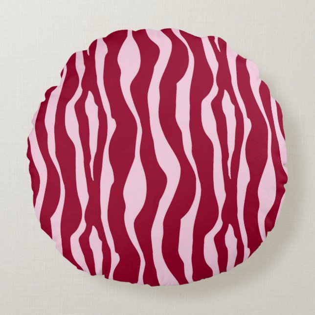 Zebra stripes - Burgundy and Pink Round Cushion (Front)