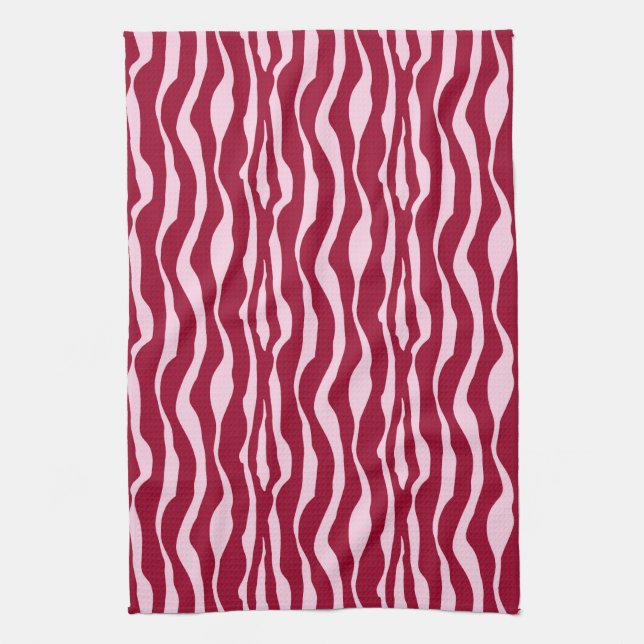 Zebra stripes - Burgundy and Pink Tea Towel (Vertical)
