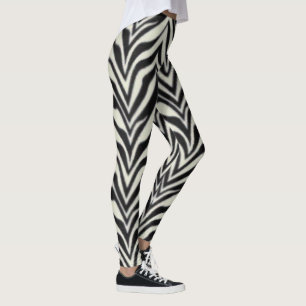 Zebra Stripes BW Wild Animal Print Leggings