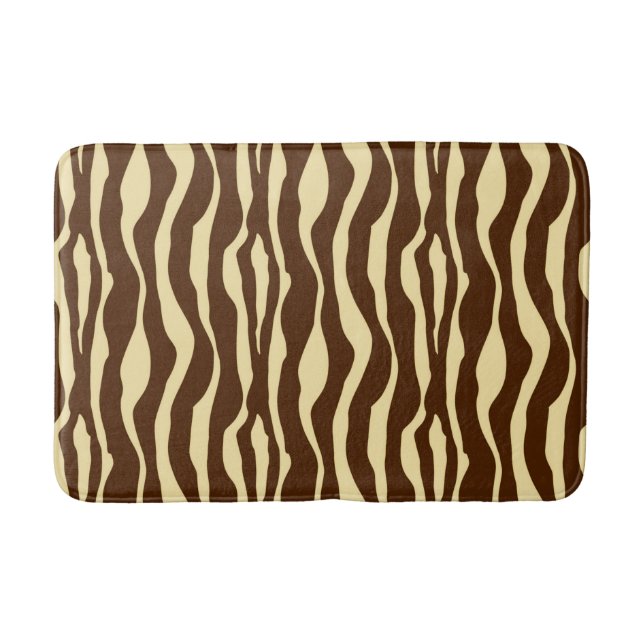 Zebra stripes - Chocolate Brown and Camel Tan Bath Mat (Front)