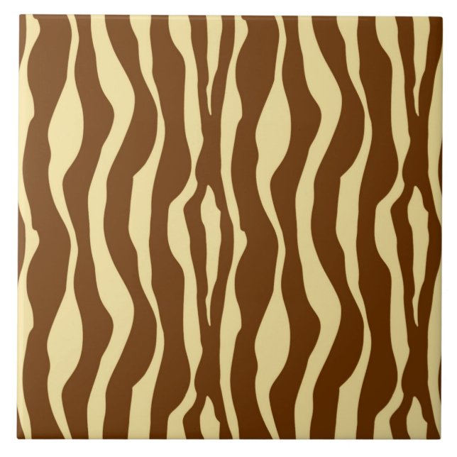 Zebra stripes - Chocolate Brown and Camel Tan Ceramic Tile (Front)