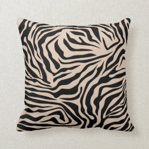 Zebra Stripes Cream Beige Black Wild Animal Print Cushion