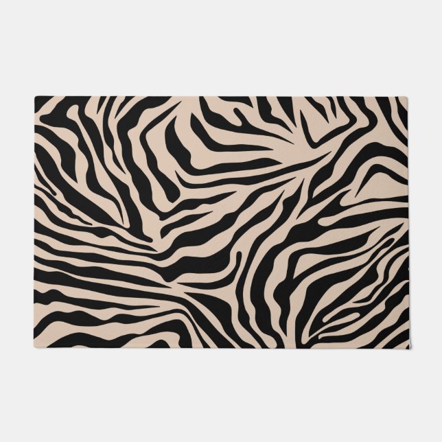 Zebra Stripes Cream Beige Black Wild Animal Print Doormat (Front)