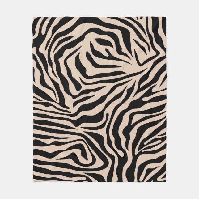 Zebra Stripes Cream Beige Black Wild Animal Print Fleece Blanket (Front)