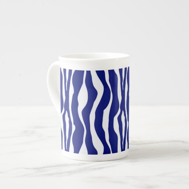Zebra stripes - Dark Cobalt Blue and White Bone China Mug (Front Left)