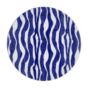 Zebra stripes - Dark Cobalt Blue and White Cutting Board