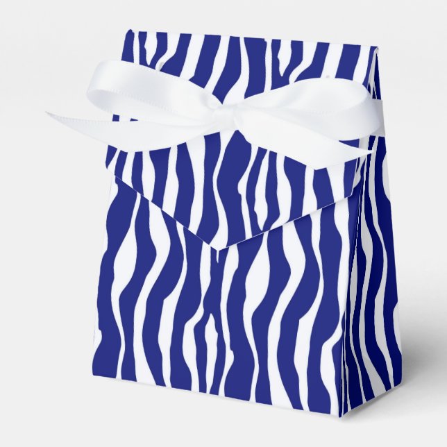 Zebra stripes - Dark Cobalt Blue and White Favour Box (Front Side)