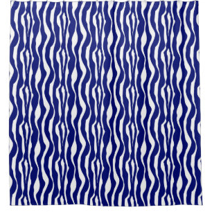 Zebra stripes - Dark Cobalt Blue and White Shower Curtain