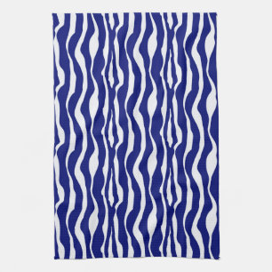 Zebra stripes - Dark Cobalt Blue and White Tea Towel