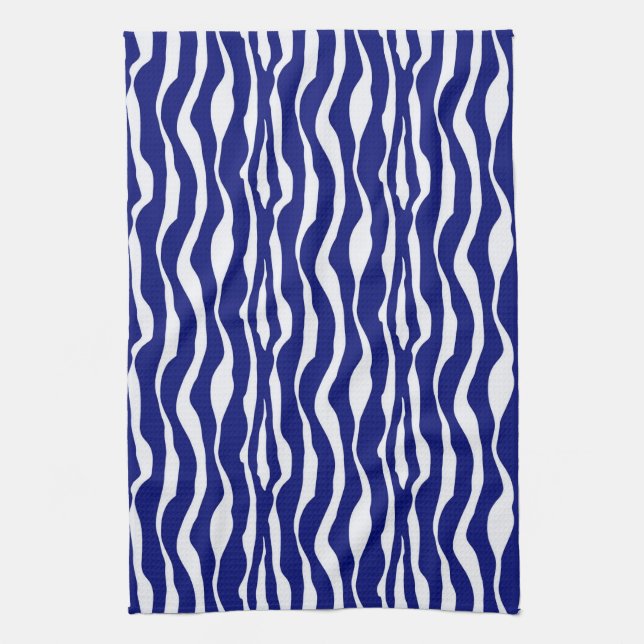 Zebra stripes - Dark Cobalt Blue and White Tea Towel (Vertical)