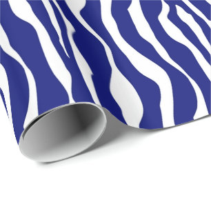 Zebra stripes - Dark Cobalt Blue and White Wrapping Paper