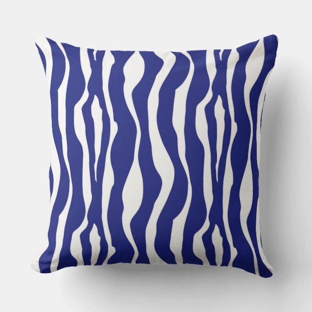 Zebra stripes - Deep Cobalt Blue and White Outdoor Cushion (Front)