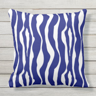 Zebra stripes - Deep Cobalt Blue and White Outdoor Cushion